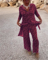 Jade | Women's 2 Piece Printed Wide Leg Trouser Set 3/4 Sleeve