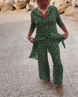 Jade | Women's 2 Piece Printed Wide Leg Trouser Set 3/4 Sleeve