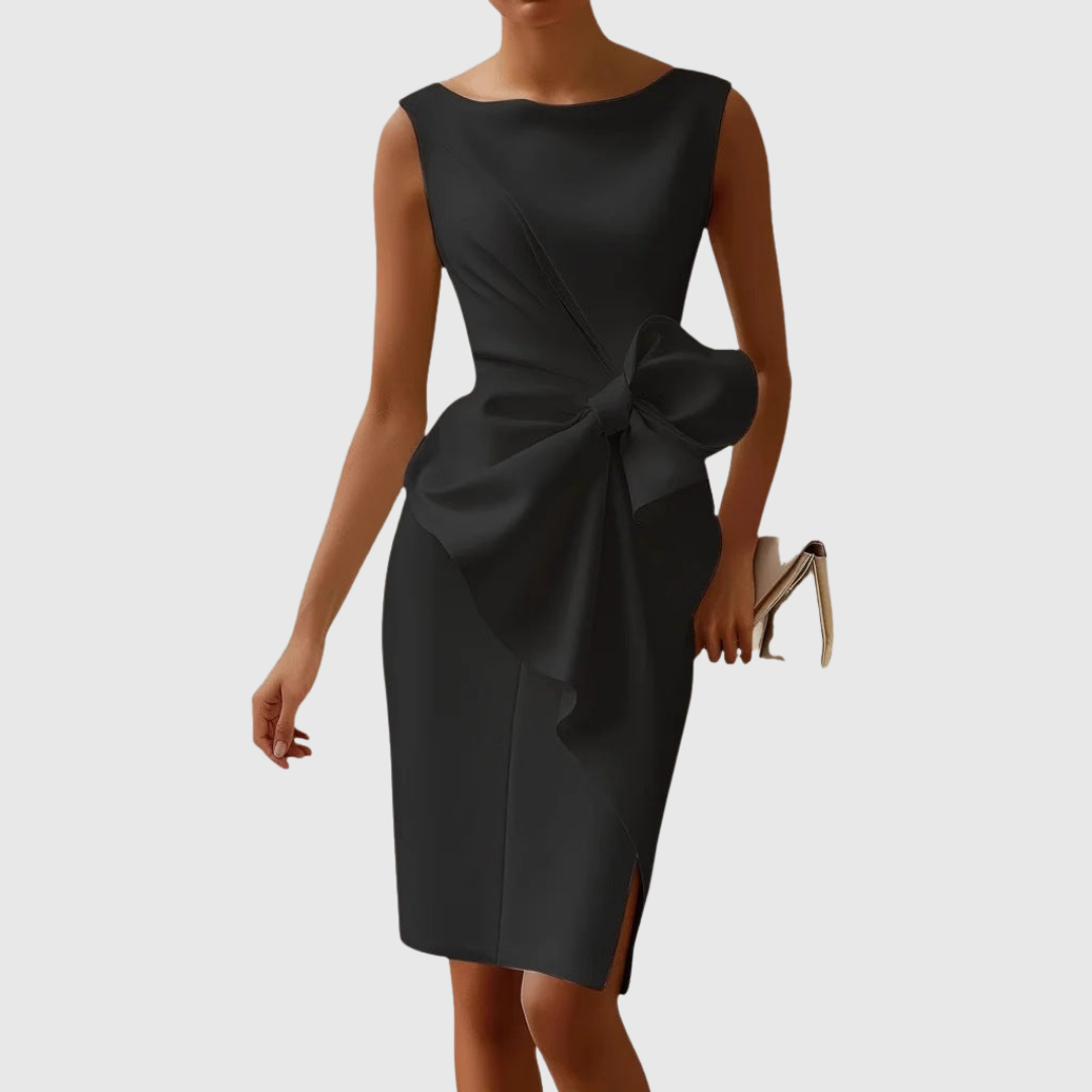 Sophia | Women's Sleeveless Boat Neck Midi Dress Side Bow