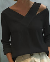 Vera | Women's Asymmetric V-Neck Long Sleeve Linen Look Top