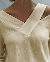 Vera | Women's Asymmetric V-Neck Long Sleeve Linen Look Top