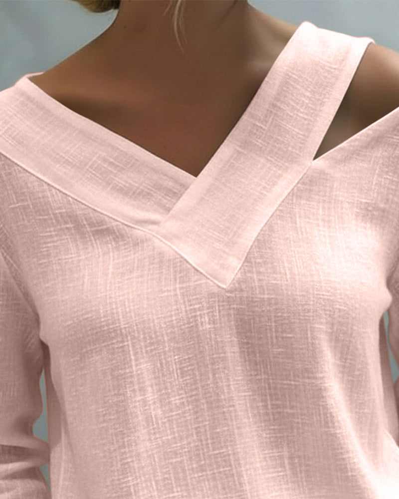 Vera | Women's Asymmetric V-Neck Long Sleeve Linen Look Top