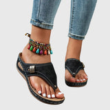 Zara | Women's Embroidered Wedge Thong Sandals Slip-On