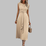 Grace | Women's Sleeveless Tie Waist Ruffle Front Maxi Dress