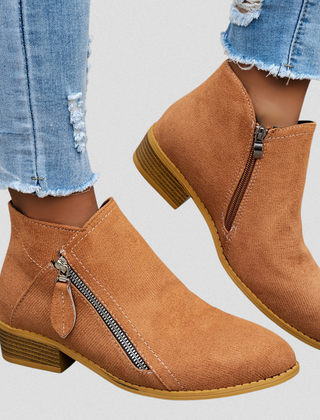 Women's Zip Ankle Boots - All-Day Comfort Fit - Brown