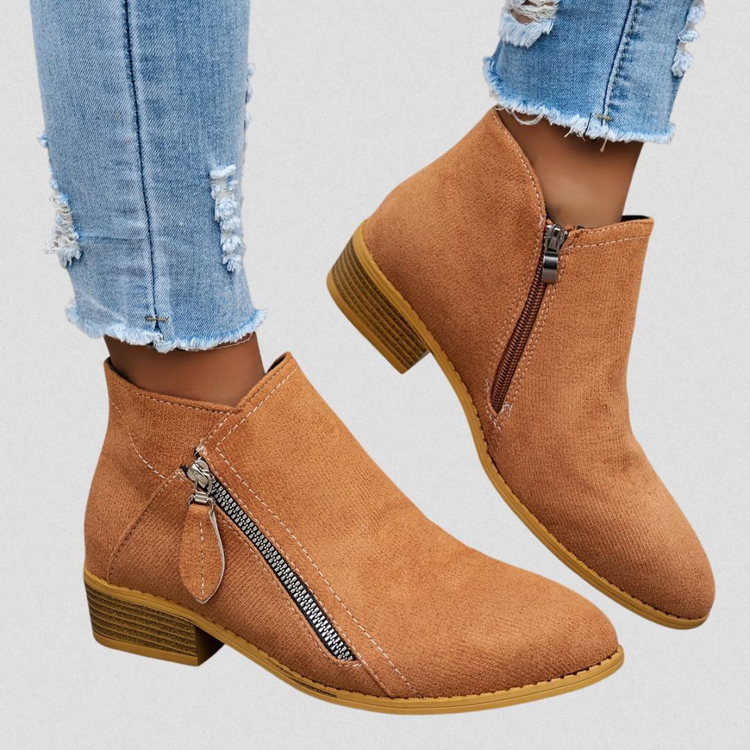 Women's Zip Ankle Boots - All-Day Comfort Fit - Brown