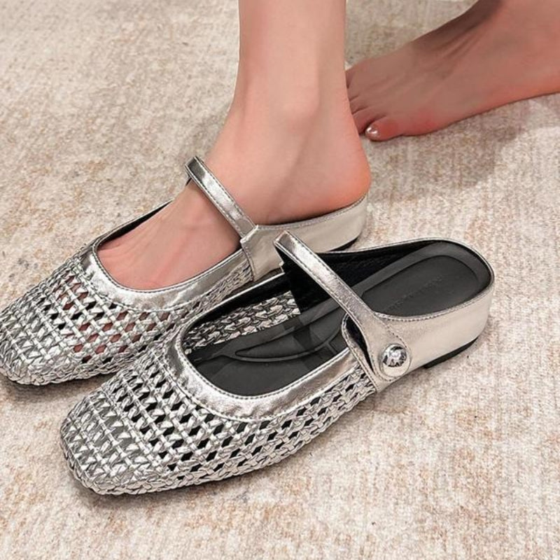 Mira | Women's Woven Mule Flats Mary Jane Strap Slip-On Shoes