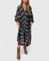 Celeste | Women's Boho Maxi Dress Long Sleeve Deep V-Neck Stripe Print