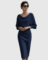 Celeste | Women's Cowl Neck Batwing Sleeve Midi Dress