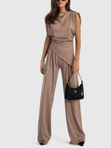 Aria | Women's Draped Sleeveless Top Wide Leg Trousers Set