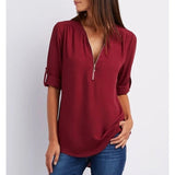 Sophie | Women's Zip V-Neck 3/4 Sleeve Blouse Casual Top