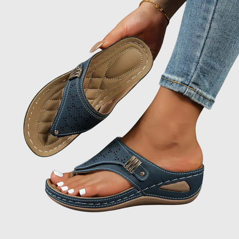 Zara | Women's Embroidered Wedge Thong Sandals Slip-On
