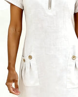 Pippa | Women's Linen Short Sleeve Zip Neck A-Line Mini Dress