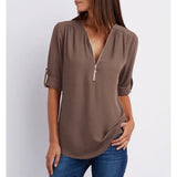 Sophie | Women's Zip V-Neck 3/4 Sleeve Blouse Casual Top