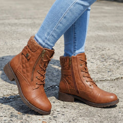 Women’s Quilted Leather Lace-Up Ankle Boots in Brown