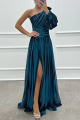 Chloe | Elegant Striped One Shoulder Maxi Dress