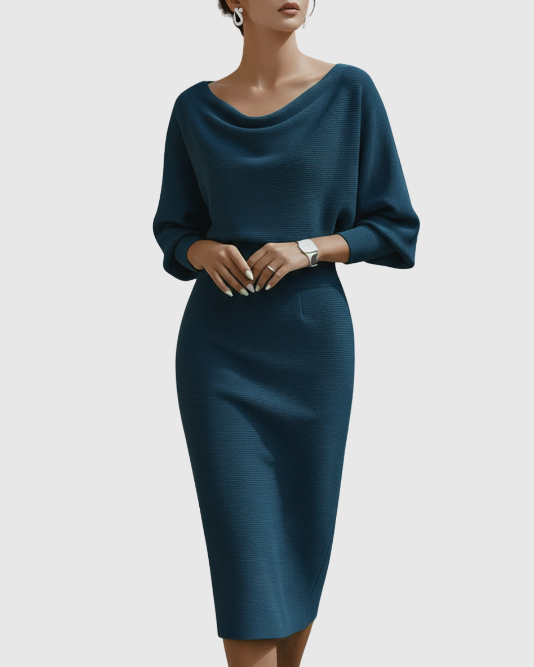 Celeste | Women's Cowl Neck Batwing Sleeve Midi Dress
