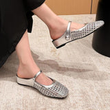 Mira | Women's Woven Mule Flats Mary Jane Strap Slip-On Shoes