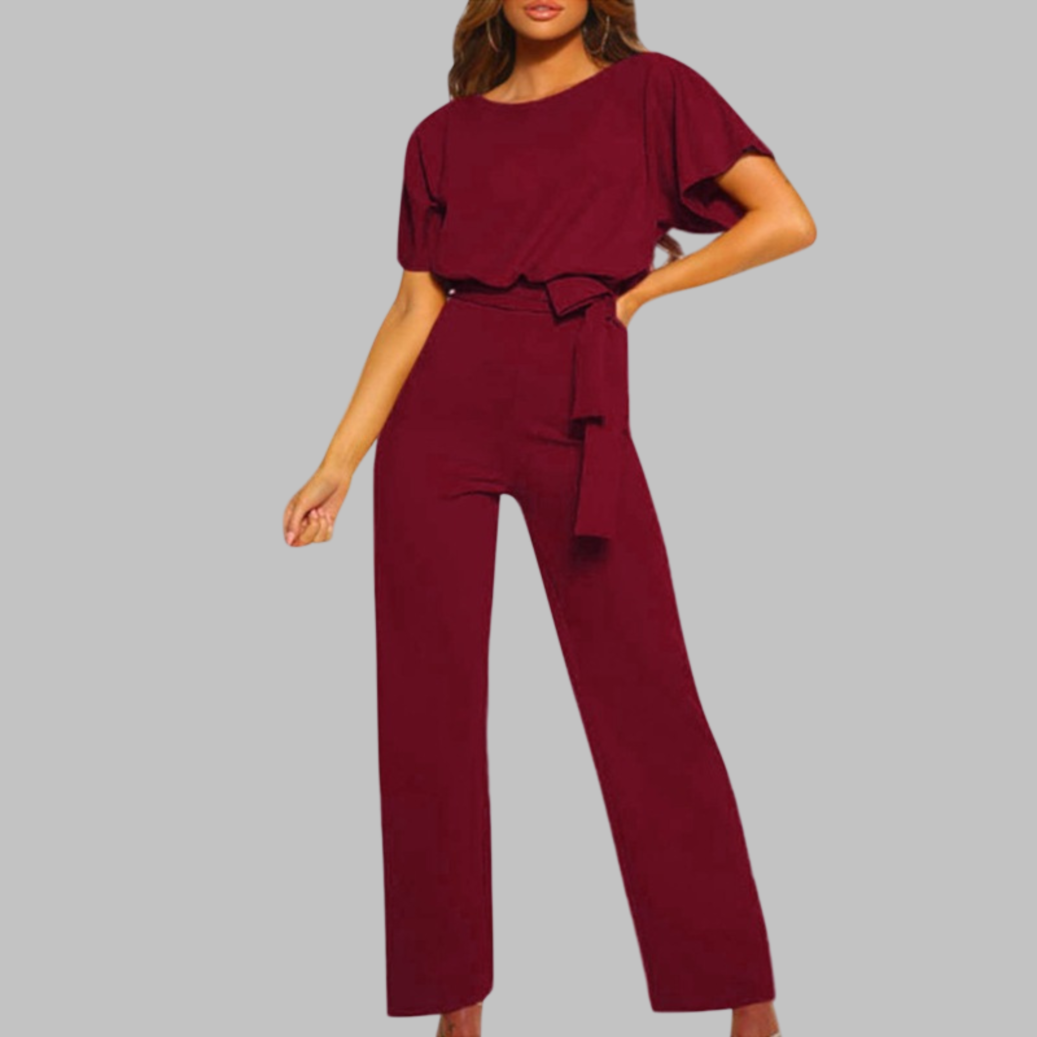 Stella | Women's Batwing Sleeve Tie Waist Wide Leg Jumpsuit