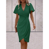 Evelina | Women's Wrap Midi Dress V-Neck Flutter Sleeve Belted Occasion Dress