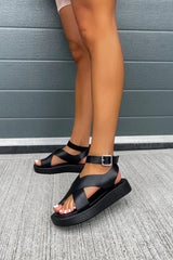 Women's Platform Sandals with Criss-Cross Straps and Ankle Buckle