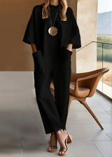 Luna | Women's Short Sleeve Wide Leg Jumpsuit Relaxed Fit Elegant