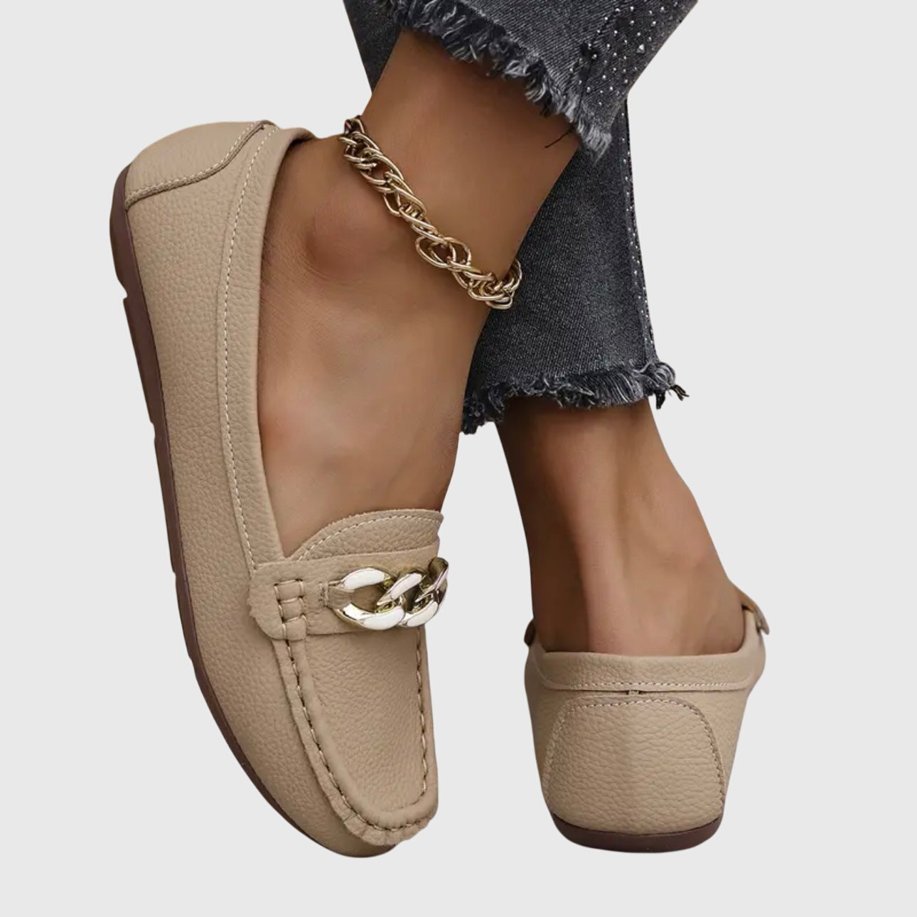 Luna | Women's Gold Chain Loafers Round Toe Slip-On Flats