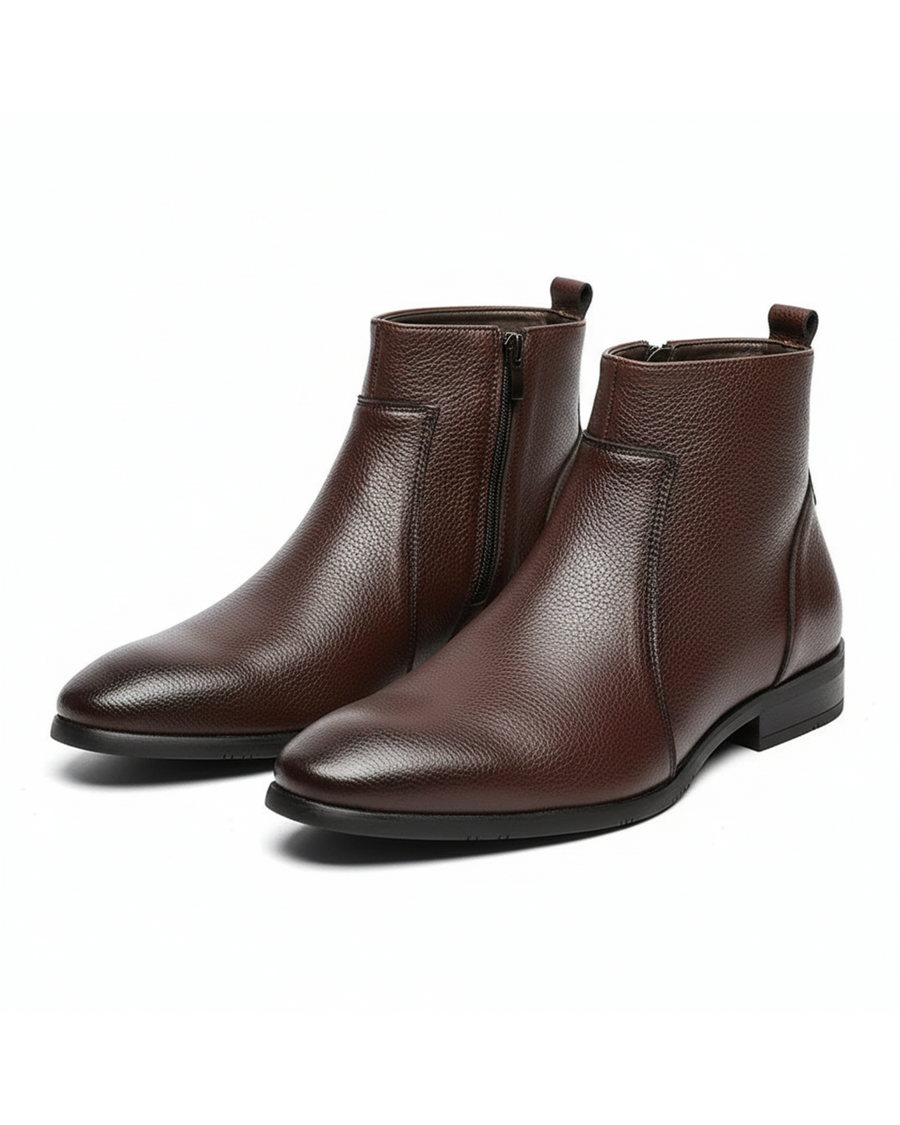 Mercer Zip Leather Men's Boots - Dark Brown