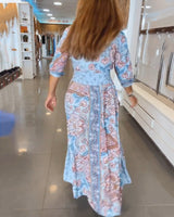 Helia - Holiday Dress with V-Neck and 3/4 Sleeves