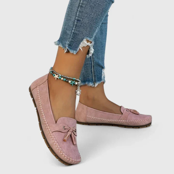 Daisy | Women's Suede Bow Loafers Tassel Detail Slip-On Flat