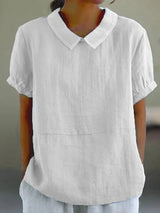 Bea | Women's Linen Collared Short Sleeve Top Relaxed Fit