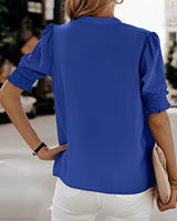 Lily | Women's V-Neck Puff Sleeve Chiffon Blouse Short Sleeve