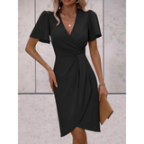 Evelina | Women's Wrap Midi Dress V-Neck Flutter Sleeve Belted Occasion Dress