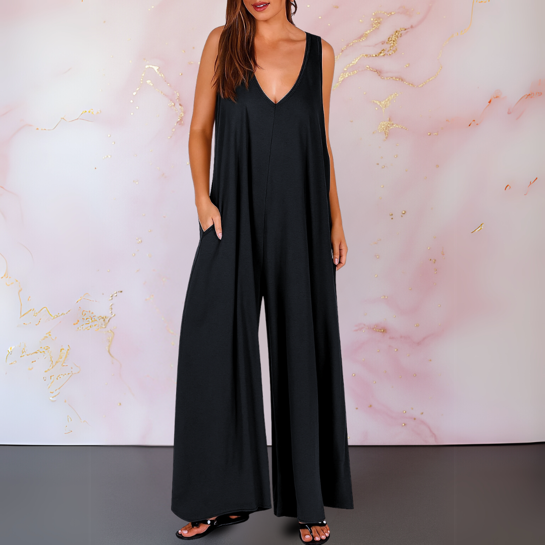 Aria | Women's Wide Leg Sleeveless Jumpsuit V-Neck