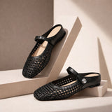 Mira | Women's Woven Mule Flats Mary Jane Strap Slip-On Shoes