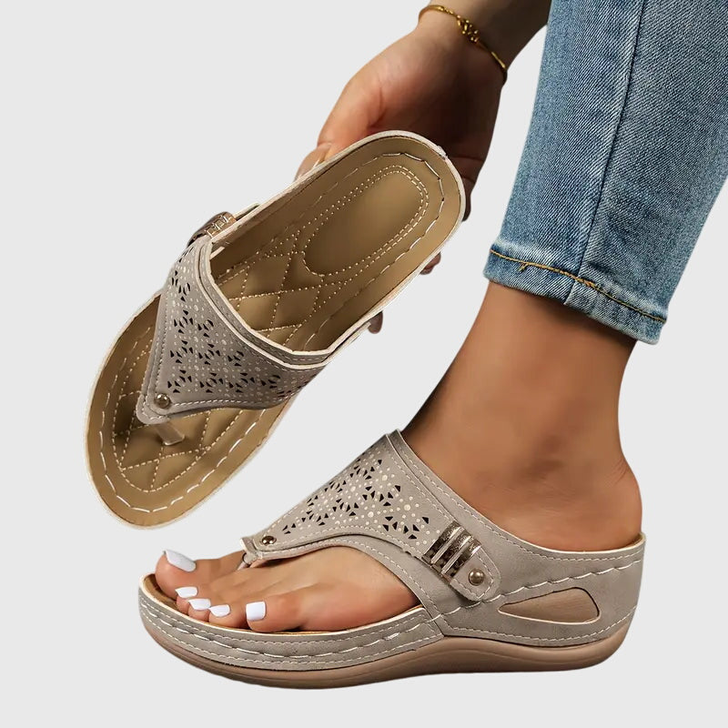 Zara | Women's Embroidered Wedge Thong Sandals Slip-On