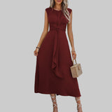 Grace | Women's Sleeveless Tie Waist Ruffle Front Maxi Dress