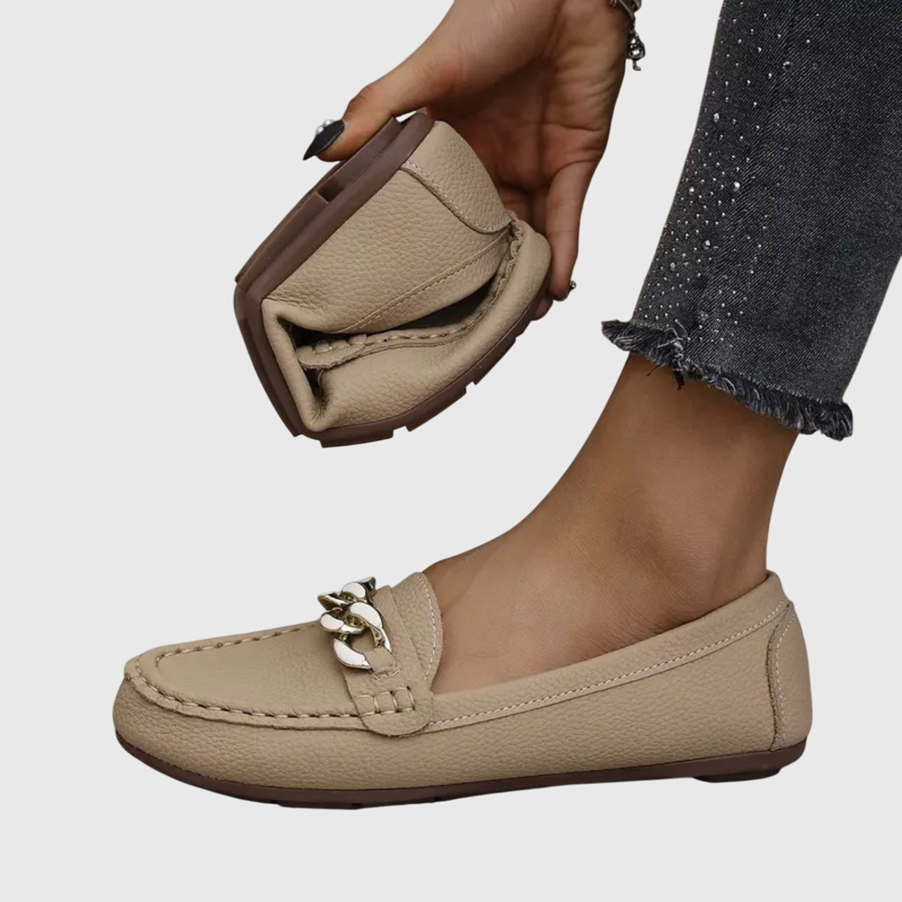 Luna | Women's Gold Chain Loafers Round Toe Slip-On Flats