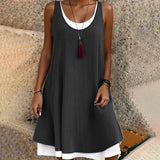 Sage | Women's Sleeveless Midi Dress Scoop Neck Faux Two-Piece Summer