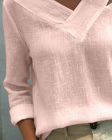 Vera | Women's Asymmetric V-Neck Long Sleeve Linen Look Top