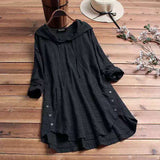 Harriet | Women's Hooded Tunic Top Long Sleeve Button Hem Shirt