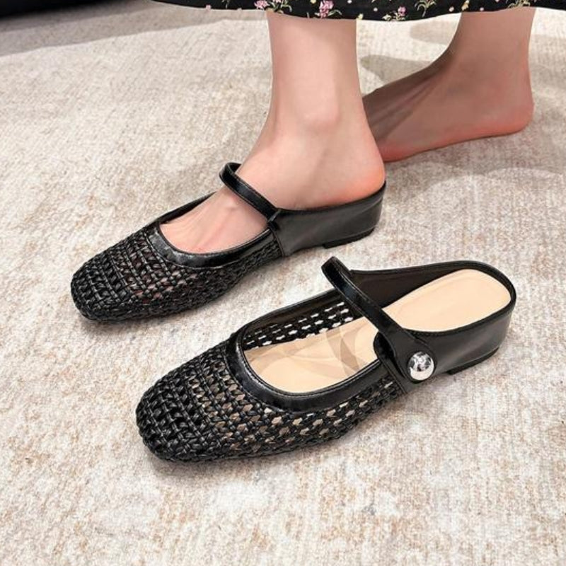 Mira | Women's Woven Mule Flats Mary Jane Strap Slip-On Shoes