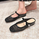 Mira | Women's Woven Mule Flats Mary Jane Strap Slip-On Shoes