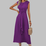 Grace | Women's Sleeveless Tie Waist Ruffle Front Maxi Dress