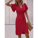 Evelina | Women's Wrap Midi Dress V-Neck Flutter Sleeve Belted Occasion Dress
