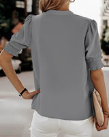 Lily | Women's V-Neck Puff Sleeve Chiffon Blouse Short Sleeve