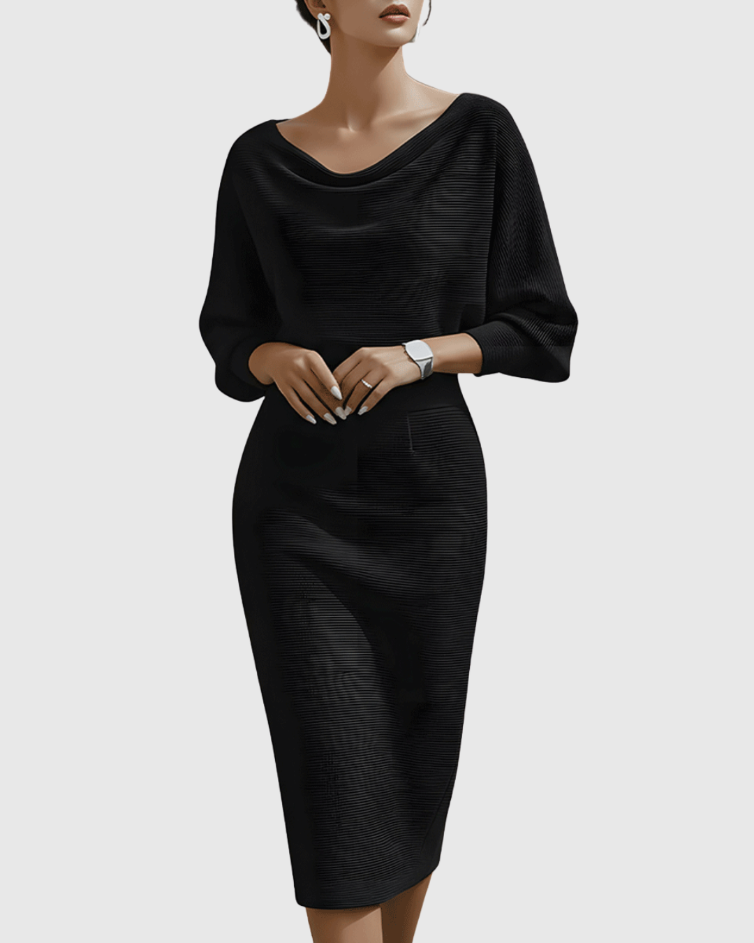 Celeste | Women's Cowl Neck Batwing Sleeve Midi Dress