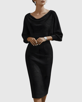 Celeste | Women's Cowl Neck Batwing Sleeve Midi Dress