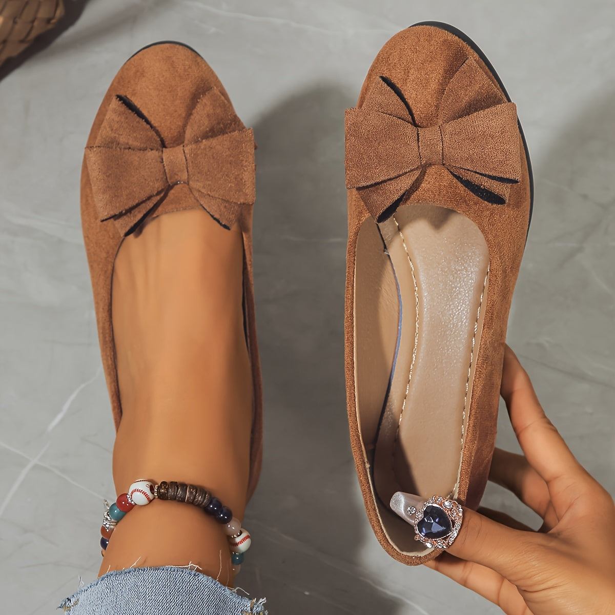Maisie | Women's Wedge Ballet Flats Bow Detail Suede Slip On Shoes