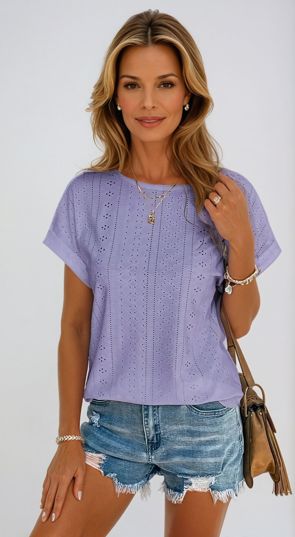 Astrid | Women's Casual Eyelet Short Sleeve Top